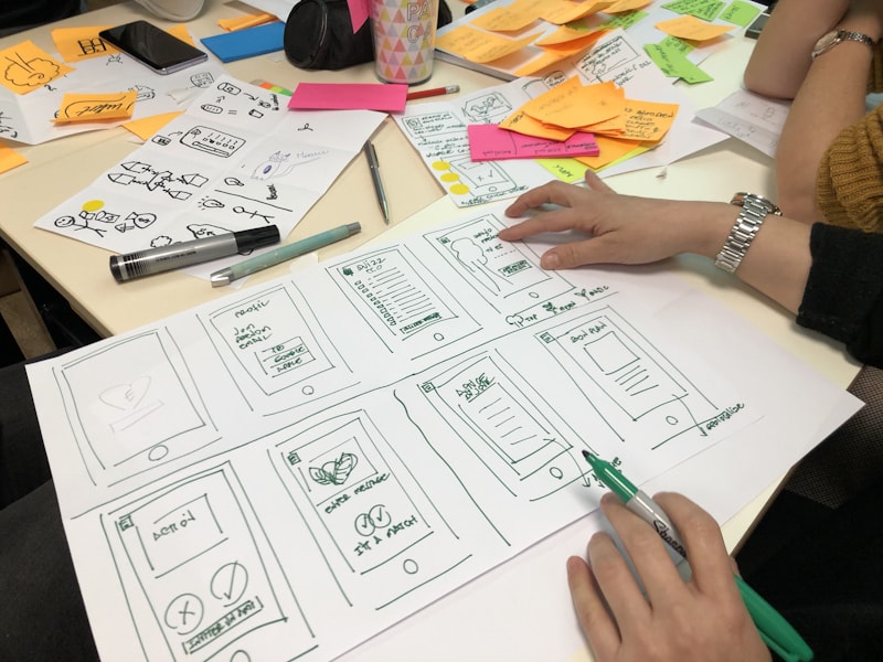 Market research and strategy planning with wireframes and analysis